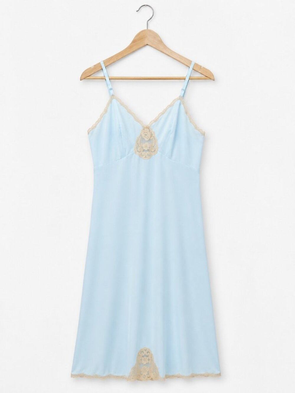 Vintage Vanity Fair Light Blue Full Slip Nightgown Size 34 Long Lace Trim
